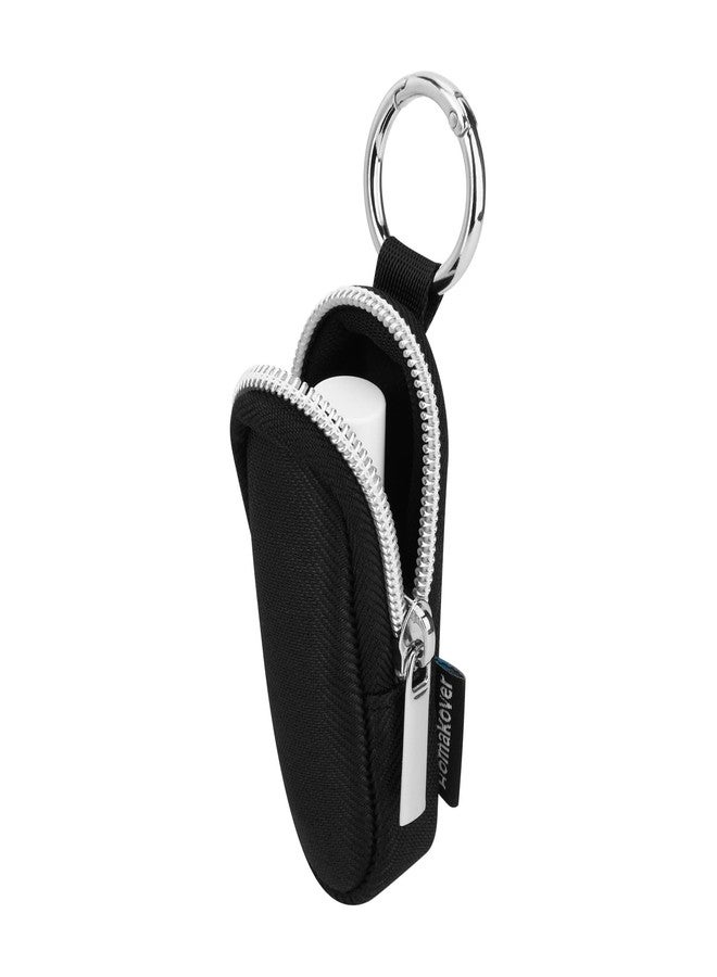 Homakover Portable Lip Balm Organizer Case with Keychain, Travel Chapstick Holder Storage Bag, Waterproof Small Cosmetic Organizer, Anti-Lost Lipstick Lip Gloss Sleeve Pouch Keeper Case (Black, Small) - Image 1